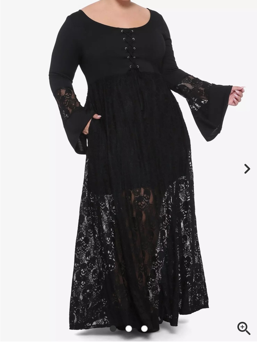 NWT Hot Topic Skull Lace Bell Sleeve Maxi Dress Black Gothic XL